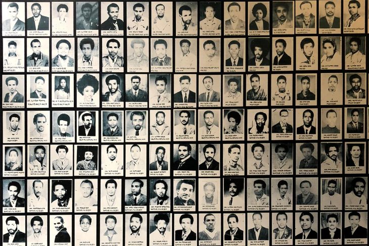 Assemblage de portraits (archives) de victimes de la 'Terreur rouge' en Ethiopie.